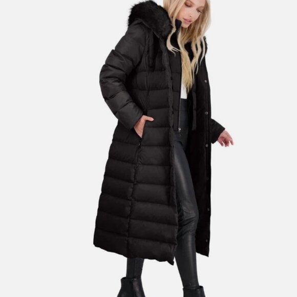 Tahari Nellie Long Coat – Black, Size S – Insulated with Removable Faux Fur Trim - Picture 4 of 12